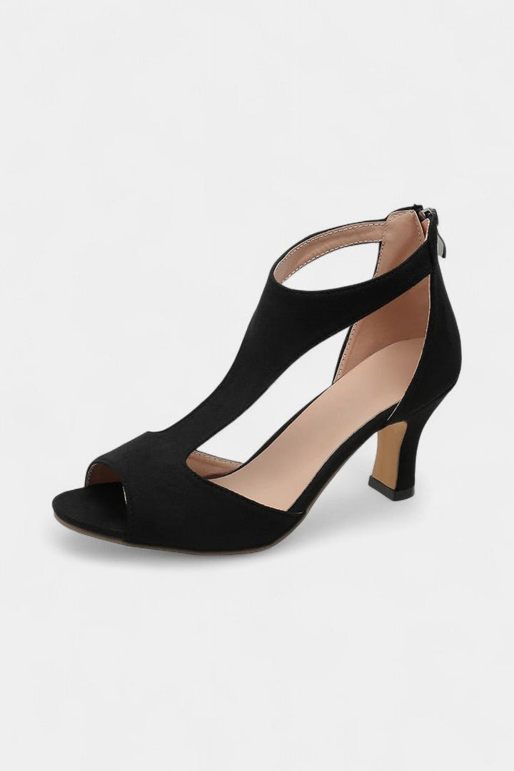 Violy | T-Strap Peep Toe Mid-Heel Sandals