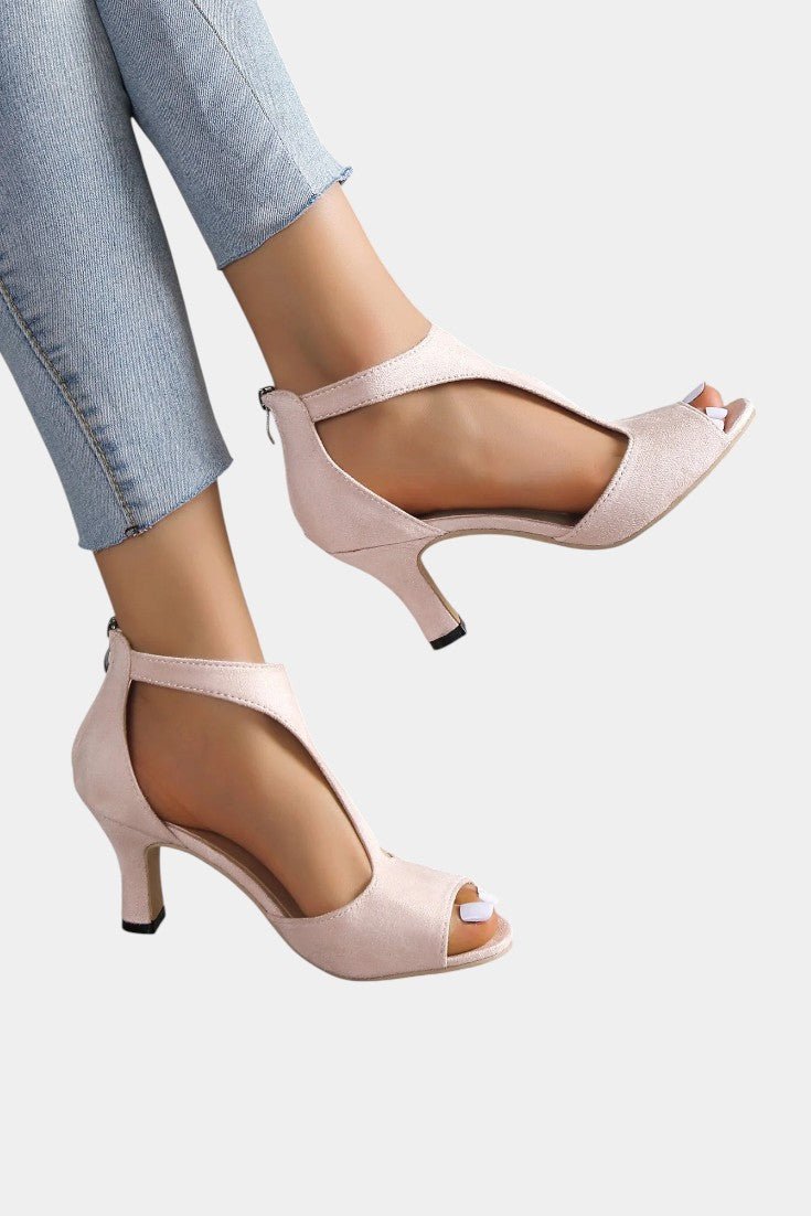 Violy | T-Strap Peep Toe Mid-Heel Sandals