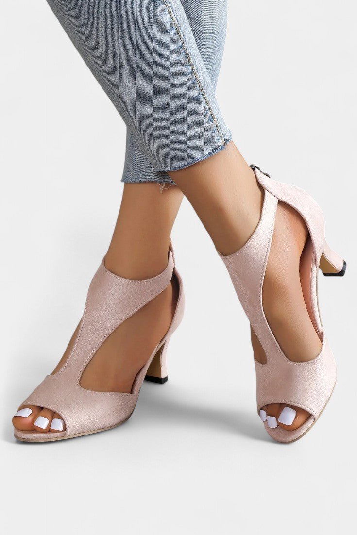 Violy | T-Strap Peep Toe Mid-Heel Sandals