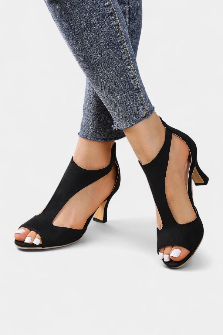 Violy | T-Strap Peep Toe Mid-Heel Sandals