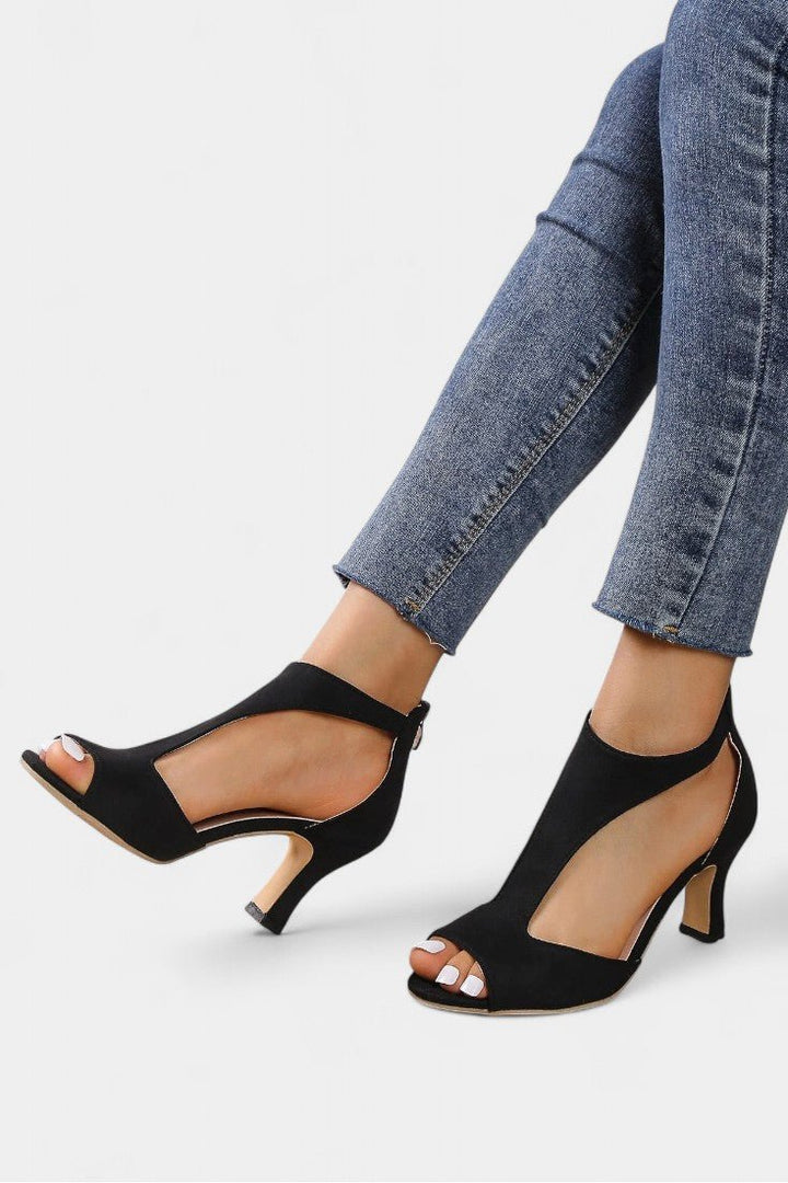Violy | T-Strap Peep Toe Mid-Heel Sandals