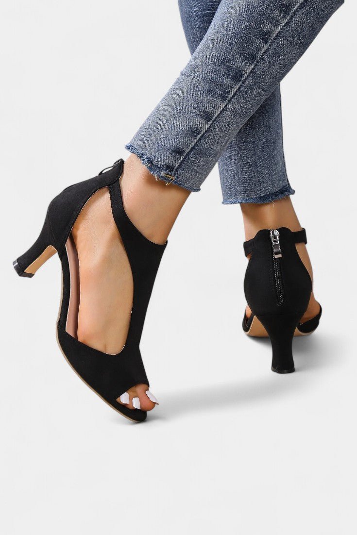 Violy | T-Strap Peep Toe Mid-Heel Sandals
