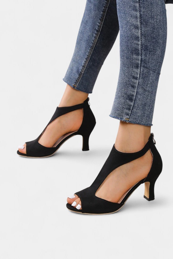 Violy | T-Strap Peep Toe Mid-Heel Sandals